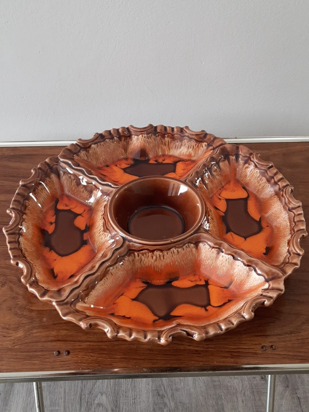 Vintage Belgo Canada Ceramic Divided Serving Platter in Brown and Orange